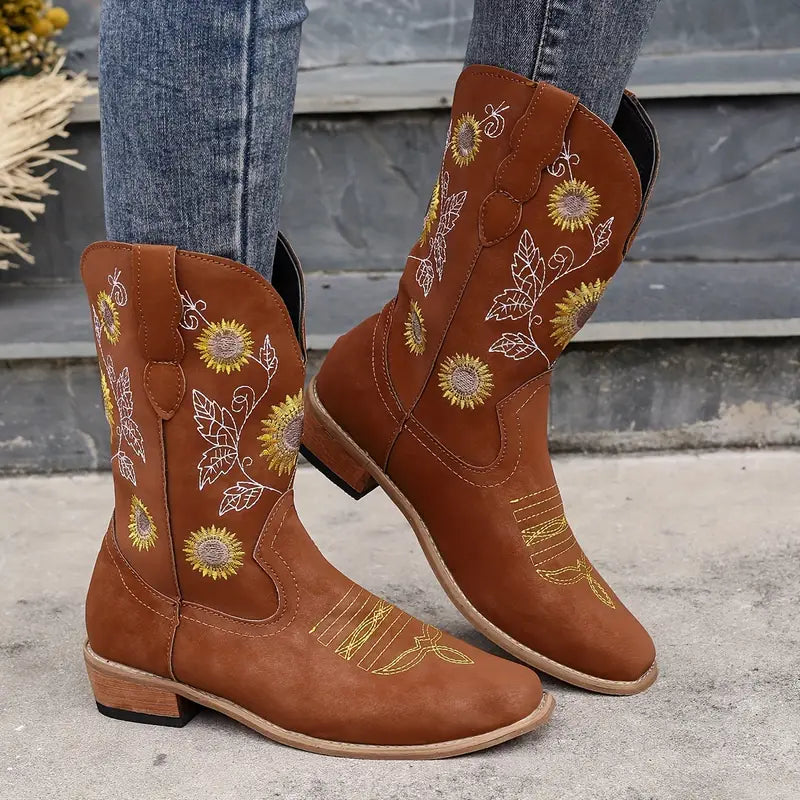 FREYA™ EMBROIDERED STYLE WEDGE HEEL CASUAL ANKLE BOOTS