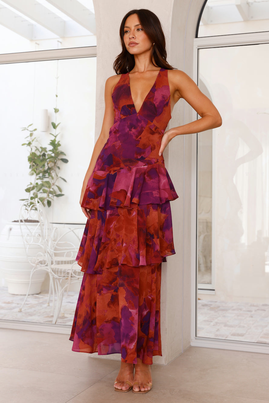 MIRAE™ WOMEN'S SLEEVELESS LAYERED MAXI DRESS: DEEP V-NECK & RUFFLE HEM