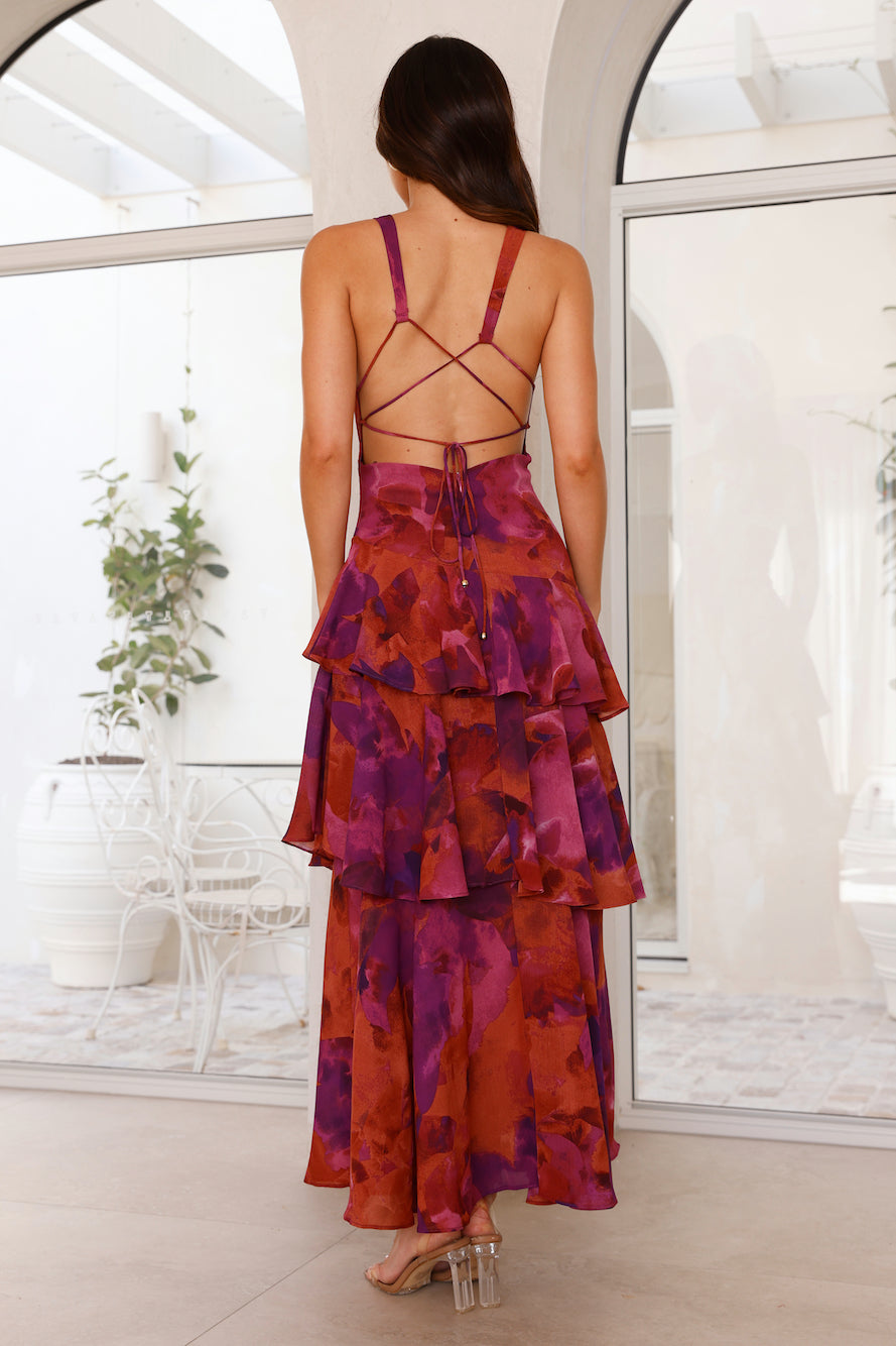MIRAE™ WOMEN'S SLEEVELESS LAYERED MAXI DRESS: DEEP V-NECK & RUFFLE HEM