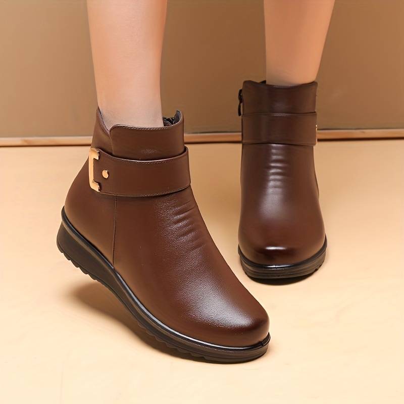 SCARLETTâ„¢ LEATHER METAL BUCKLE WARM BOOTS