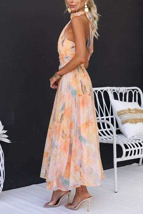 LUCIA™ WOMEN'S HALTER NECK MAXI DRESS: WAIST DETAIL & FLOWING SKIRT