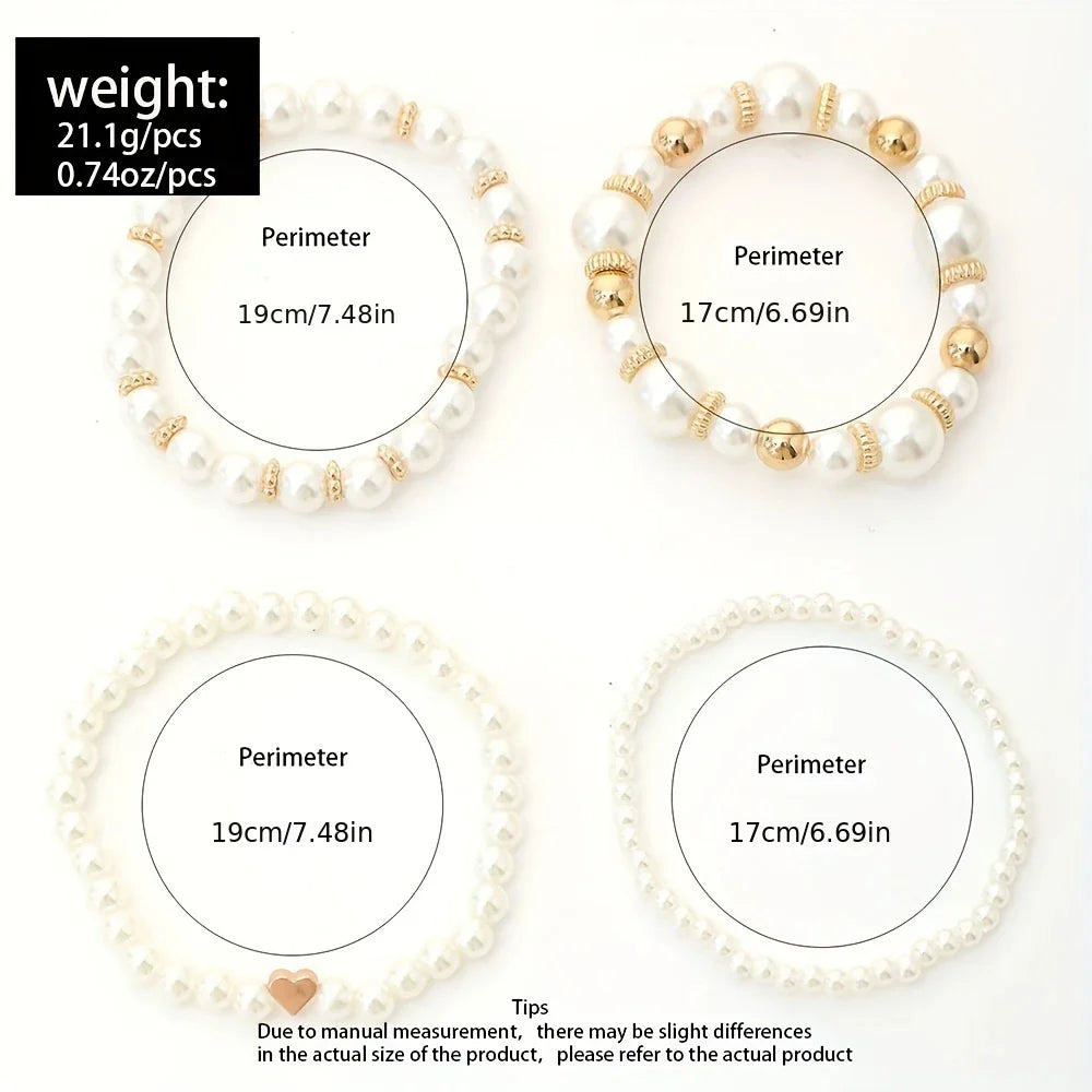 LUMIÈRE PEARL™ — ELEGANT WHITE 4PCS PEARL BEADED HANDMADE BRACELET SET