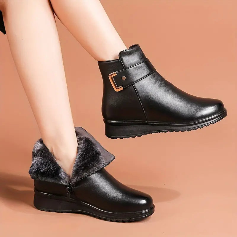 SCARLETTâ„¢ LEATHER METAL BUCKLE WARM BOOTS