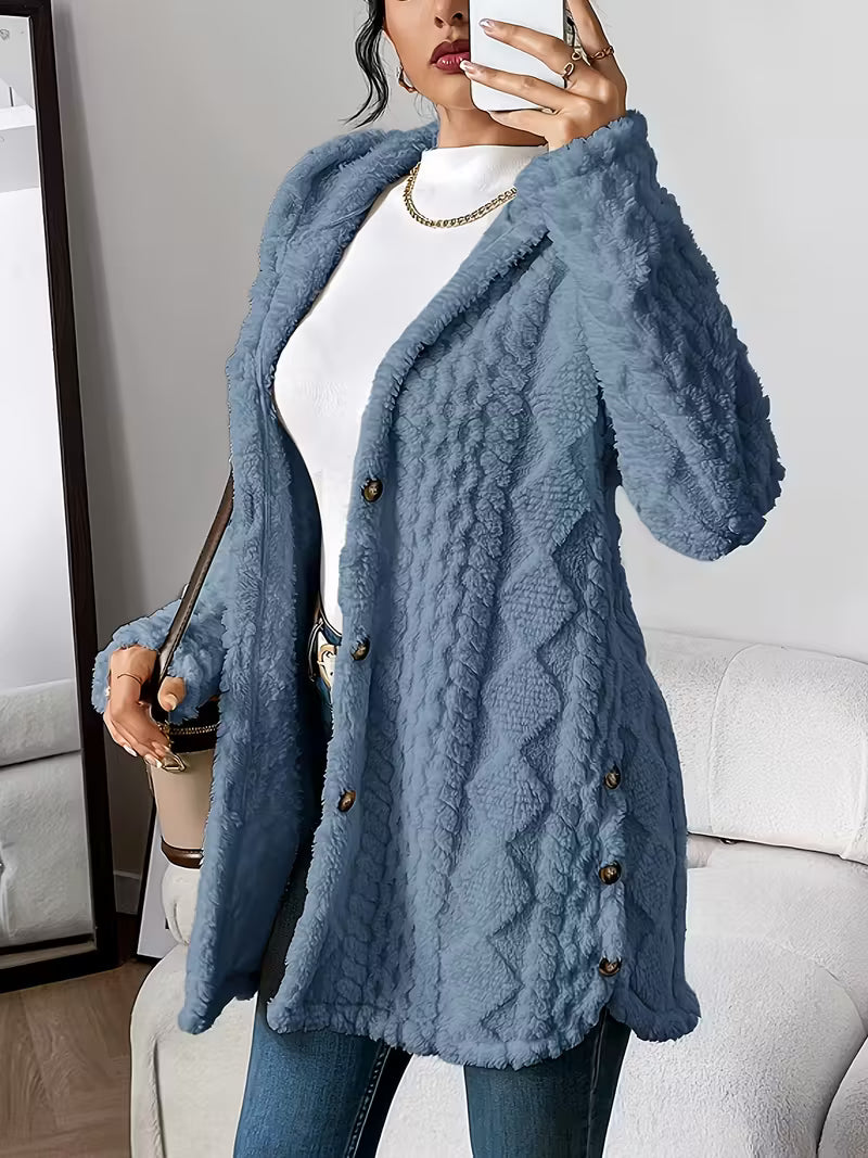ISABELLA™ WOMEN'S AUTUMN-WINTER JACQUARD PLUSH HOODED CARDIGAN COAT