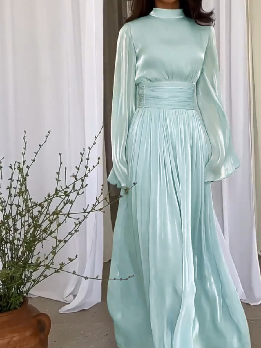NORI™ WOMEN'S LONG SLEEVE MAXI DRESS: HIGH NECKLINE & WAISTBAND
