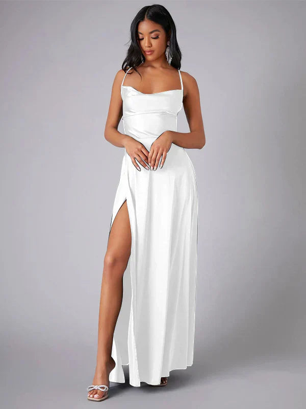 VIOLETAâ„¢ WOMEN'S SPAGHETTI STRAP EVENING MAXI DRESS: HIGH SLIT