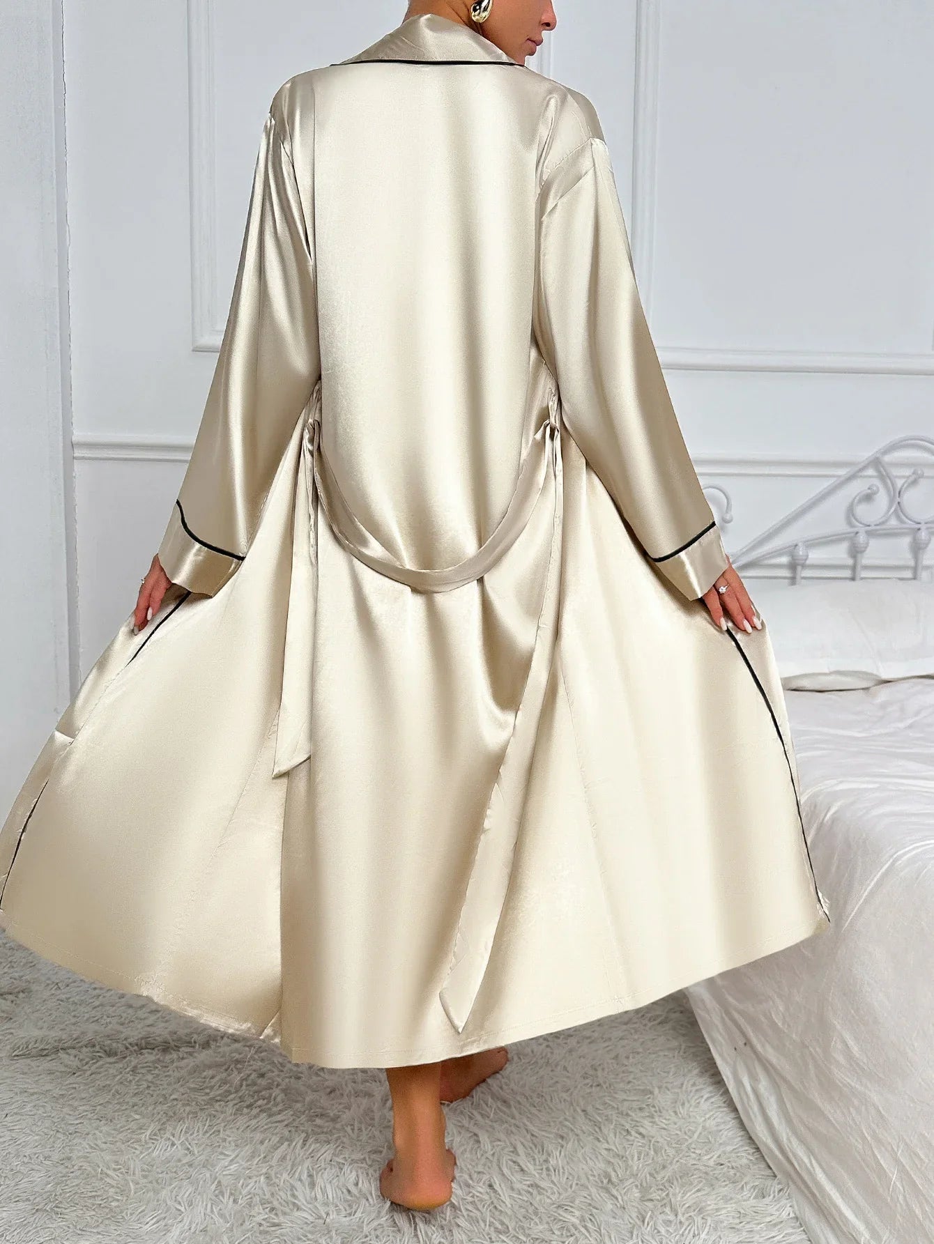 ANTOINE™ WOMEN'S 2-PIECE PYJAMA SET: LONG SLEEVE ROBE AND SLIP DRESS