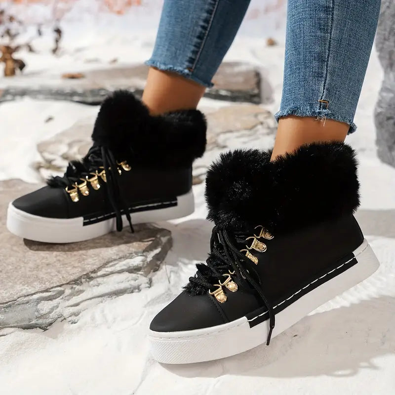 PUNKEYDOODLES™ FUR-LINED RED LACE-UP WINTER BOOTS