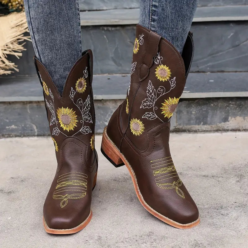 FREYA™ EMBROIDERED STYLE WEDGE HEEL CASUAL ANKLE BOOTS