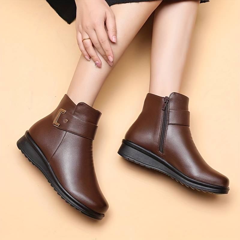 SCARLETTâ„¢ LEATHER METAL BUCKLE WARM BOOTS