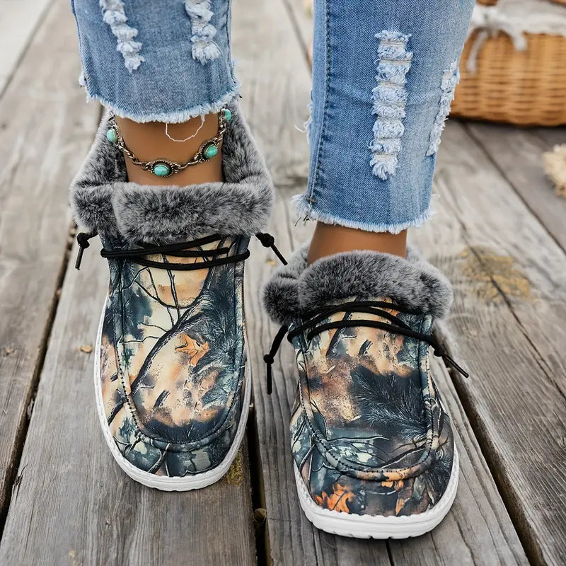 GODERICHâ„¢ CAMOUFLAGE FAUX FUR WINTER ANKLE BOOTS