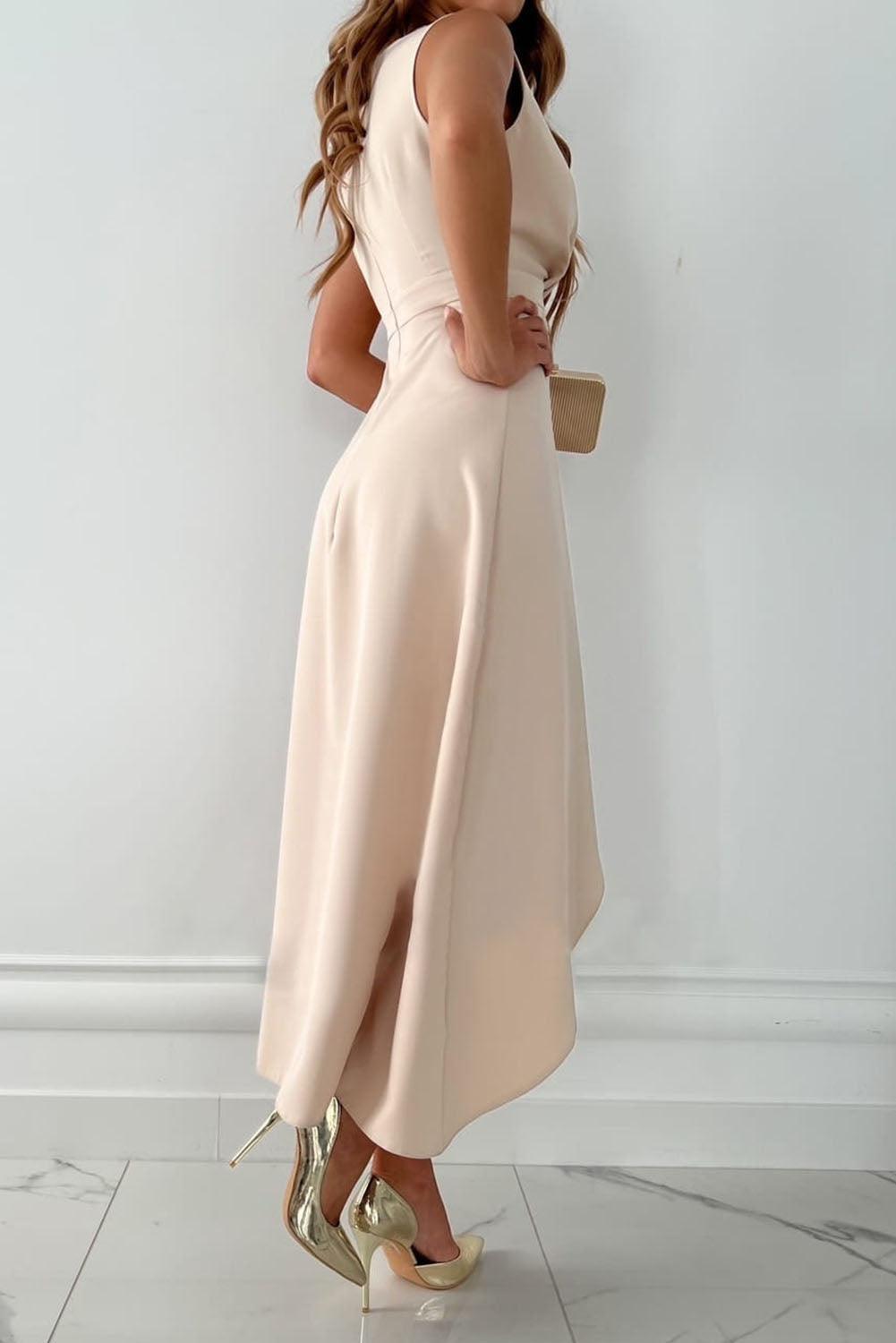 CLARIE™ WOMEN'S SLEEVELESS WRAP MAXI DRESS WITH V-NECK AND HIGH-LOW HEM