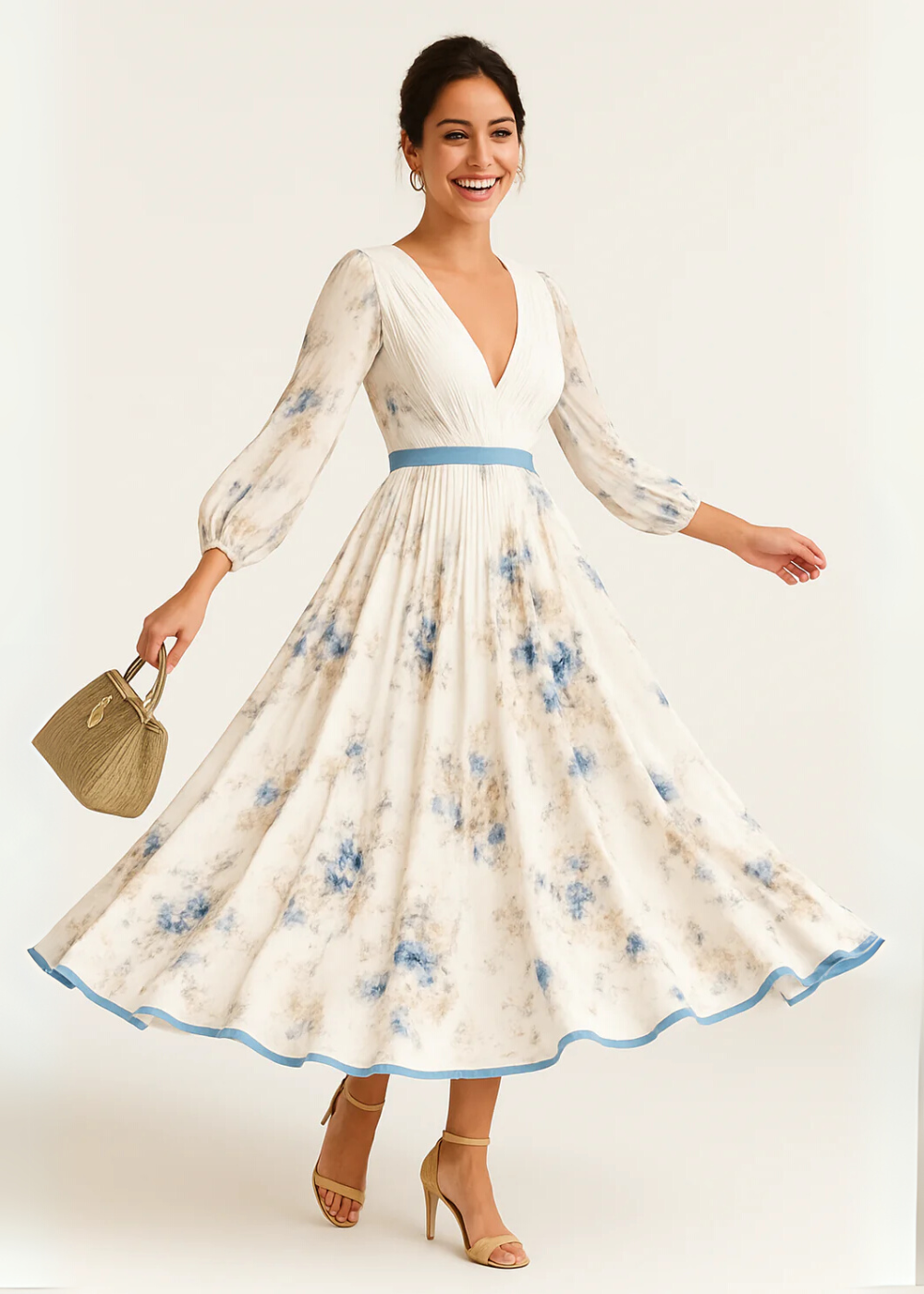 RILEA™ WOMEN'S BOHO MAXI WRAP DRESS: LONG SLEEVES & FLORAL PRINT