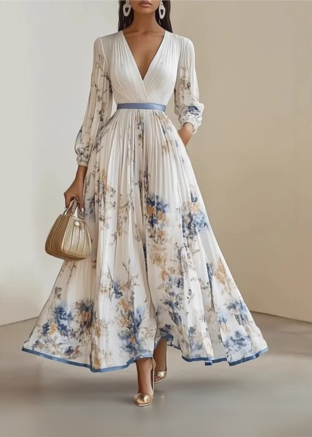 RILEA™ WOMEN'S BOHO MAXI WRAP DRESS: LONG SLEEVES & FLORAL PRINT