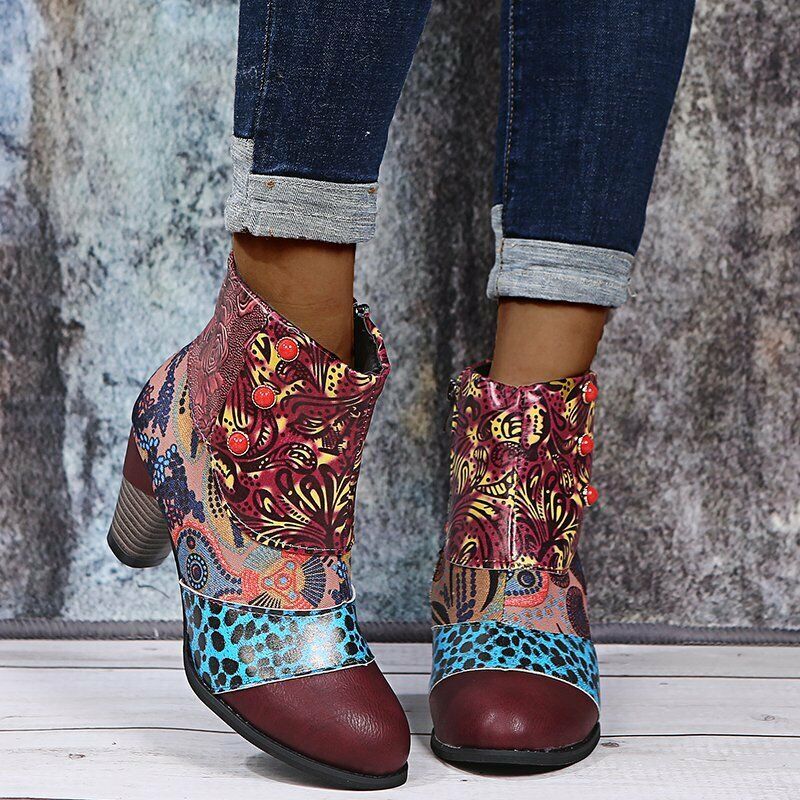 FLORAL GEOMETRIC CHUNKY BOOTS