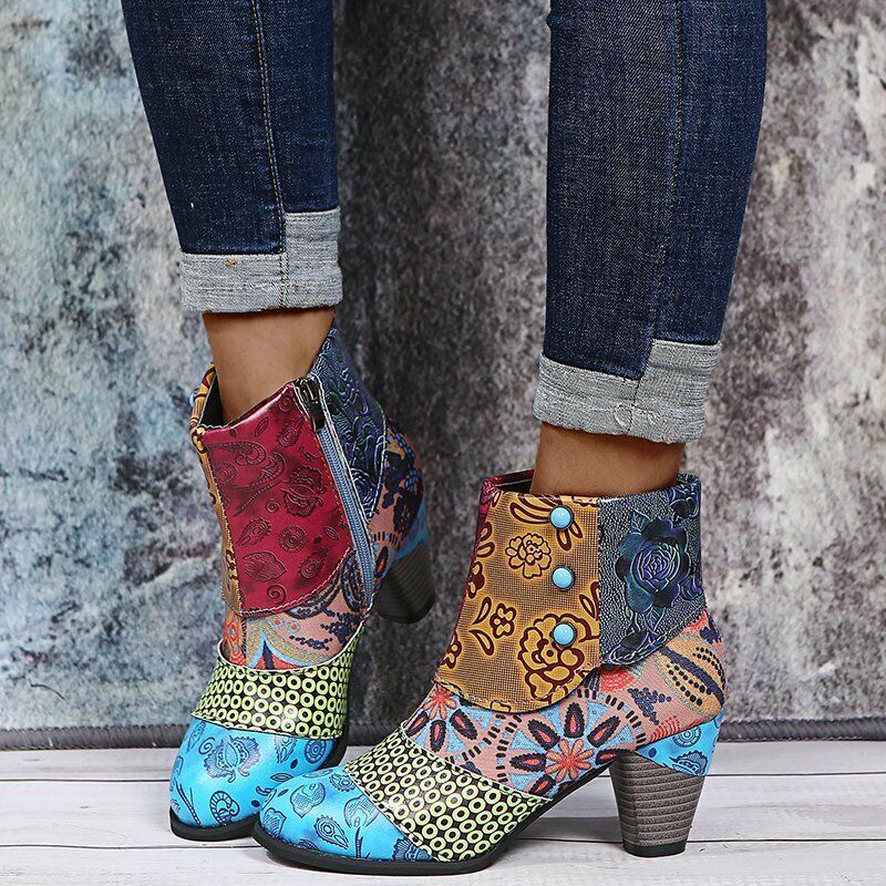FLORAL GEOMETRIC CHUNKY BOOTS