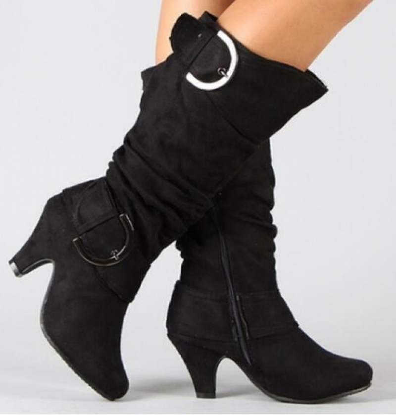 BLOCK ZIPPER HEEL BOOTS
