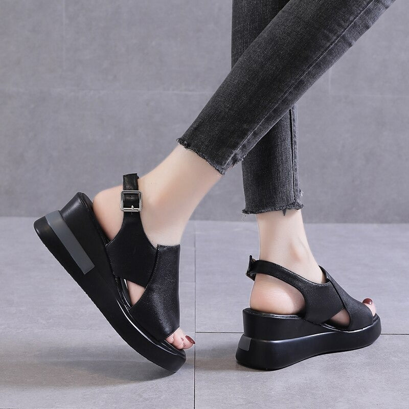 NOBEL PREMIUM CASUAL LEATHER PLATFORM SANDALS