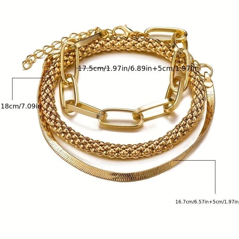 SERPENT GLAM™ — 3-PIECE GOLDEN VINTAGE SNAKE BONE BRACELET SET