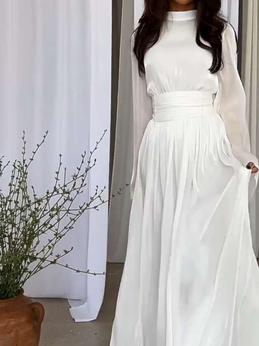 NORI™ WOMEN'S LONG SLEEVE MAXI DRESS: HIGH NECKLINE & WAISTBAND