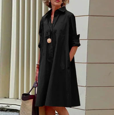 LYVÉA™ – WOMEN’S SOLID COLOR BUTTON-DOWN SHIRT DRESS
