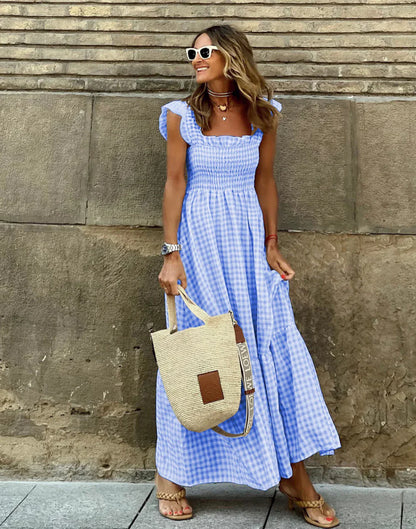 FLEURINNA™ – LONG DRESS WITH RUFFLED SLEEVES AND GINGHAM FRILLS