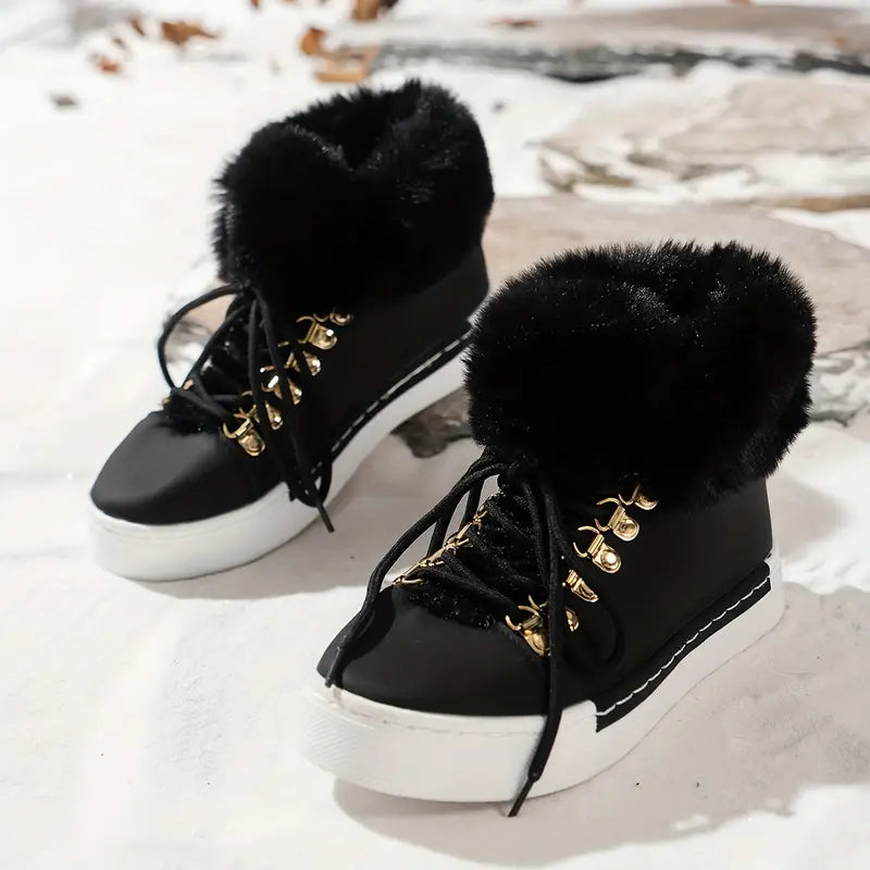 PUNKEYDOODLES™ FUR-LINED RED LACE-UP WINTER BOOTS