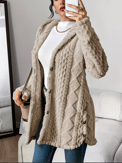 ISABELLA™ WOMEN'S AUTUMN-WINTER JACQUARD PLUSH HOODED CARDIGAN COAT