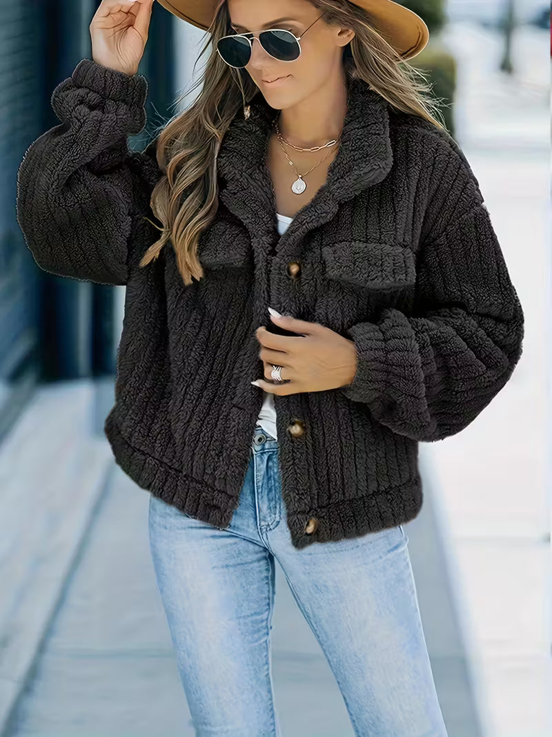 RENAE™ WOMEN'S SOLID FAUX FUR TRUCKER JACKET