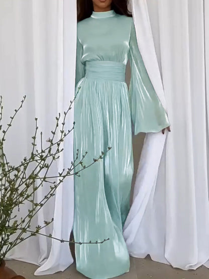 NORI™ WOMEN'S LONG SLEEVE MAXI DRESS: HIGH NECKLINE & WAISTBAND