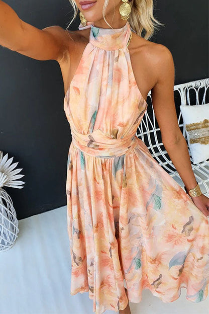 LUCIA™ WOMEN'S HALTER NECK MAXI DRESS: WAIST DETAIL & FLOWING SKIRT