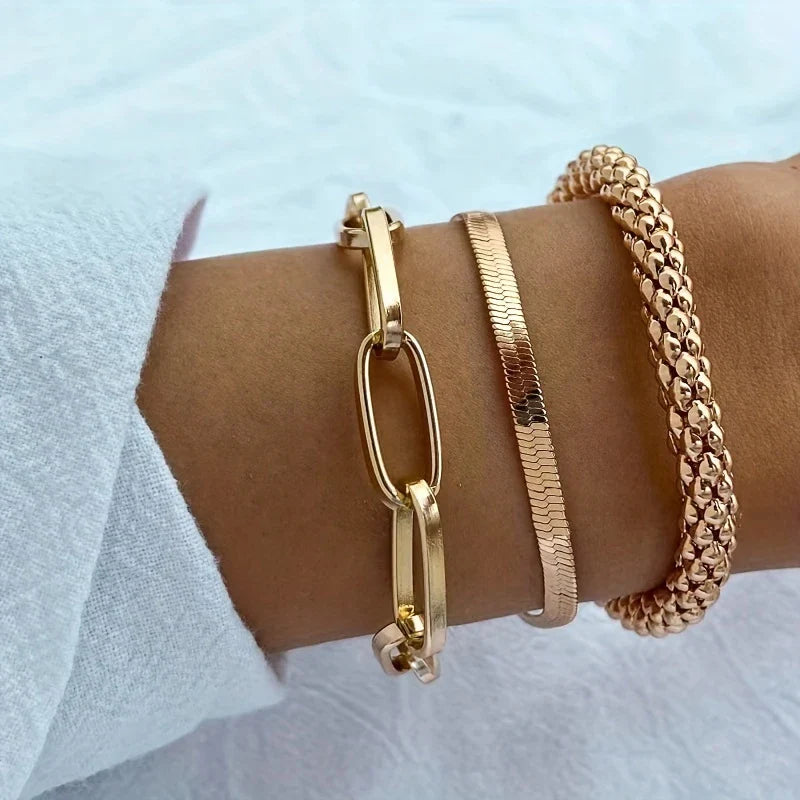 SERPENT GLAM™ — 3-PIECE GOLDEN VINTAGE SNAKE BONE BRACELET SET
