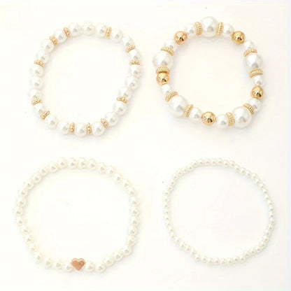 LUMIÈRE PEARL™ — ELEGANT WHITE 4PCS PEARL BEADED HANDMADE BRACELET SET