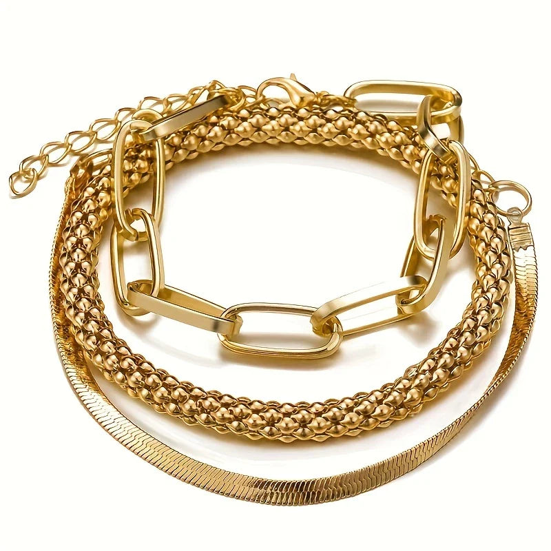 SERPENT GLAM™ — 3-PIECE GOLDEN VINTAGE SNAKE BONE BRACELET SET