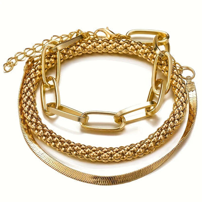 SERPENT GLAM™ — 3-PIECE GOLDEN VINTAGE SNAKE BONE BRACELET SET
