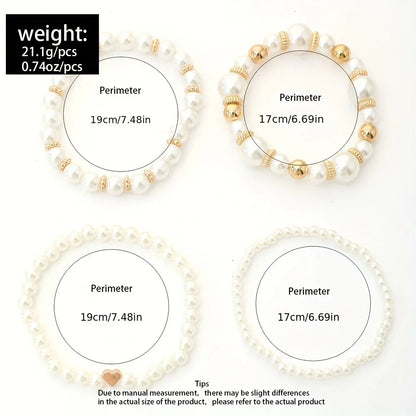 LUMIÈRE PEARL™ — ELEGANT WHITE 4PCS PEARL BEADED HANDMADE BRACELET SET