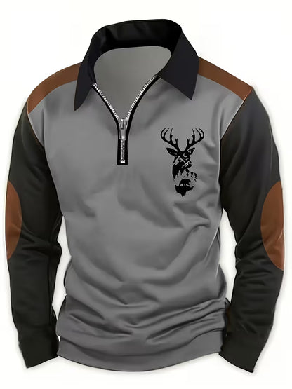 ELKWOOD™ HALF-ZIP DEER PRINT LONG-SLEEVE POLO
