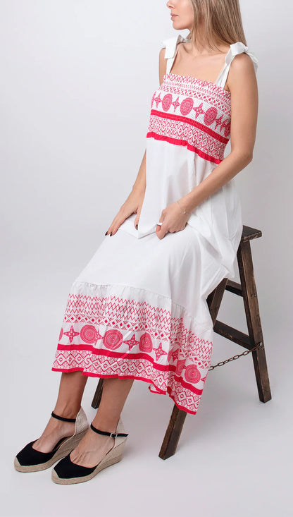 AMOURÉ™ – SWEET CASUAL DRESS WITH PRINT, RUCHING, SQUARE NECKLINE & STRAPS