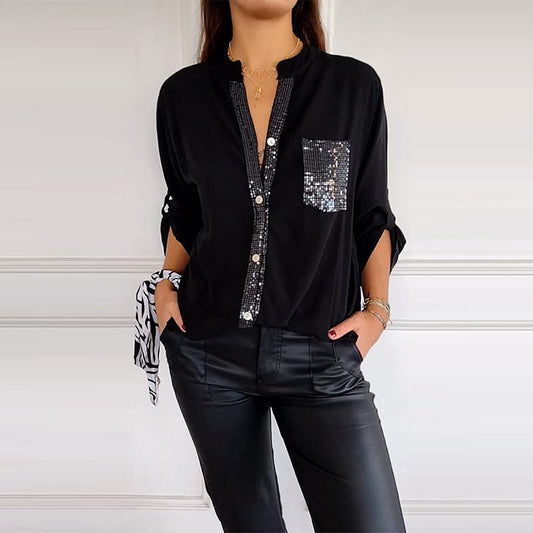 CASSIA™ - 2025 NEW CASUAL TOP WITH PATCHWORK SEQUINS