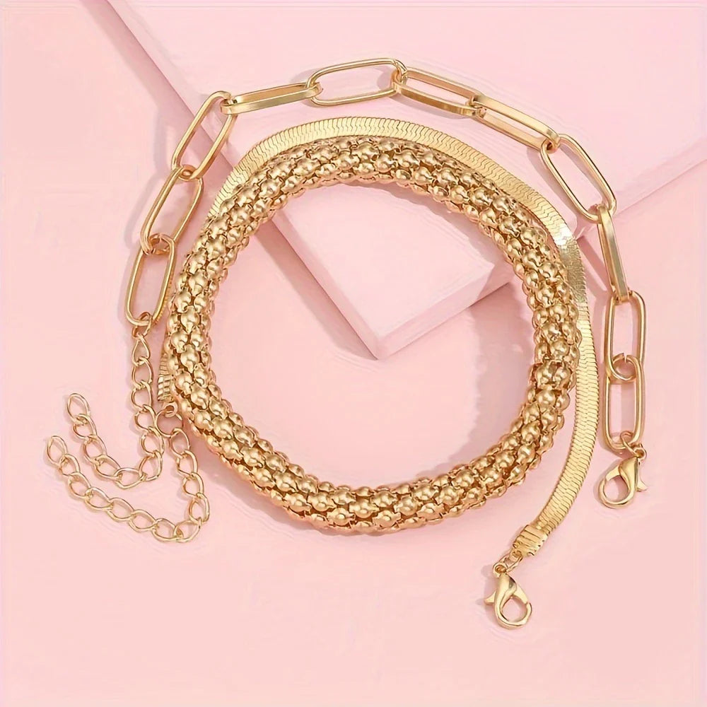 SERPENT GLAM™ — 3-PIECE GOLDEN VINTAGE SNAKE BONE BRACELET SET