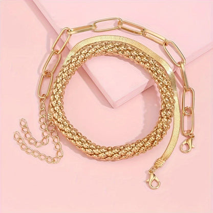 SERPENT GLAM™ — 3-PIECE GOLDEN VINTAGE SNAKE BONE BRACELET SET