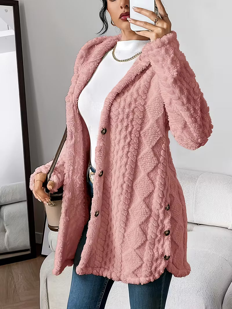 ISABELLA™ WOMEN'S AUTUMN-WINTER JACQUARD PLUSH HOODED CARDIGAN COAT