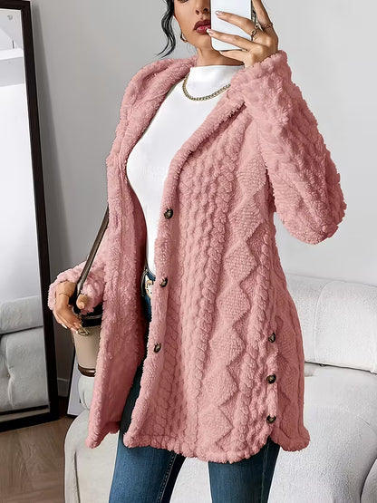 ISABELLA™ WOMEN'S AUTUMN-WINTER JACQUARD PLUSH HOODED CARDIGAN COAT