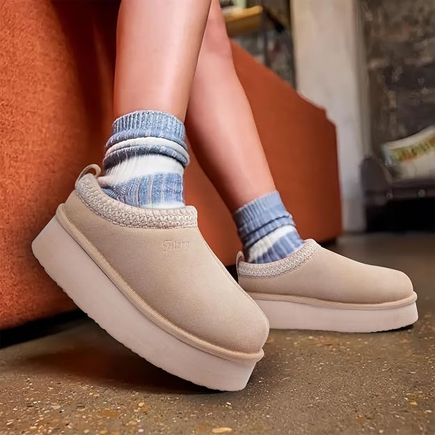 WOMEN'S PLATFORM SLIPPERS – COZY SUEDE ANKLE BOOTS WITH FLEECE LINING
