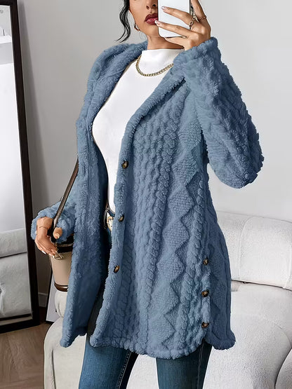 ISABELLA™ WOMEN'S AUTUMN-WINTER JACQUARD PLUSH HOODED CARDIGAN COAT