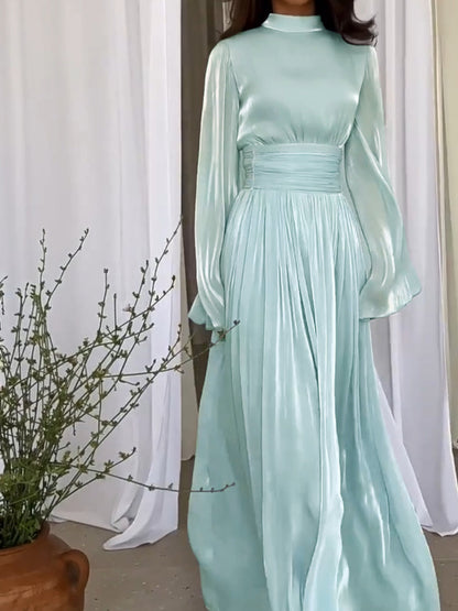NORI™ WOMEN'S LONG SLEEVE MAXI DRESS: HIGH NECKLINE & WAISTBAND