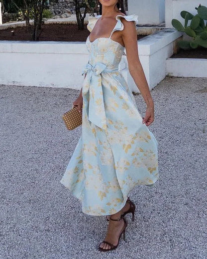 BRYLIN™ – WAIST TIE DRESS WITH BUTTERFLY SLEEVE AND PRINT