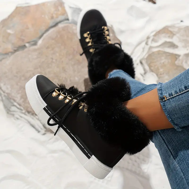 PUNKEYDOODLES™ FUR-LINED RED LACE-UP WINTER BOOTS