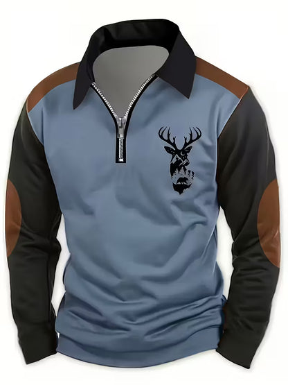 ELKWOOD™ HALF-ZIP DEER PRINT LONG-SLEEVE POLO
