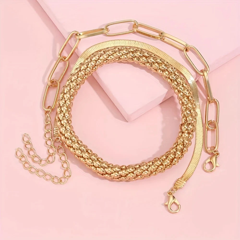SERPENT GLAM™ — 3-PIECE GOLDEN VINTAGE SNAKE BONE BRACELET SET